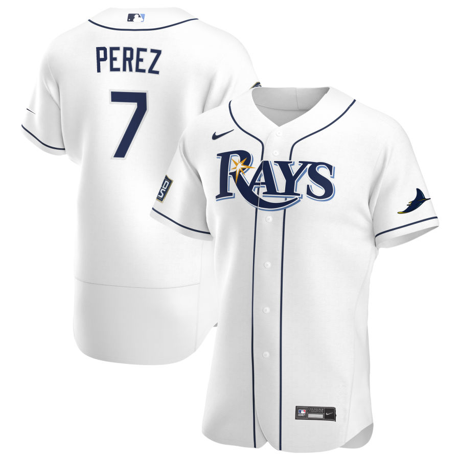 Tampa Bay Rays 7 Michael Perez Men Nike White Home 2020 World Series Bound Authentic Player MLB Jersey